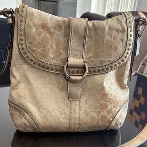 COACH Studded Lurex Gold Signature Flap Duffle Cross Body Bag 12852